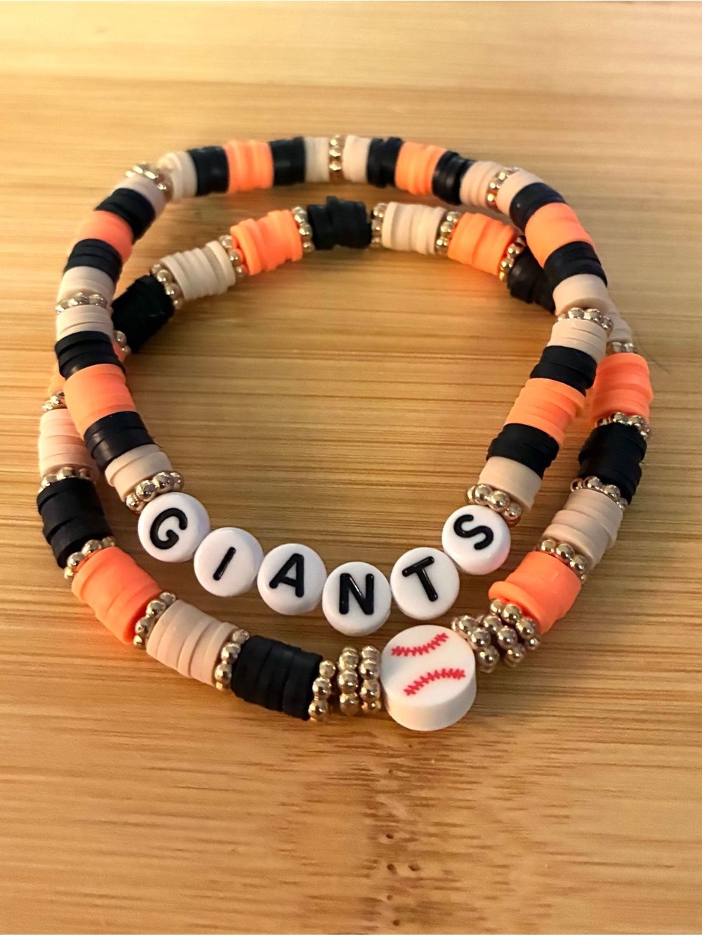 Giants Baseball Beaded Stretch Bracelet Set- Orange, Black & Beige